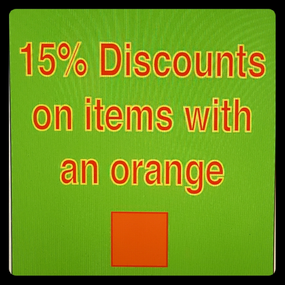 15% discount on all items with an orange square 🟧